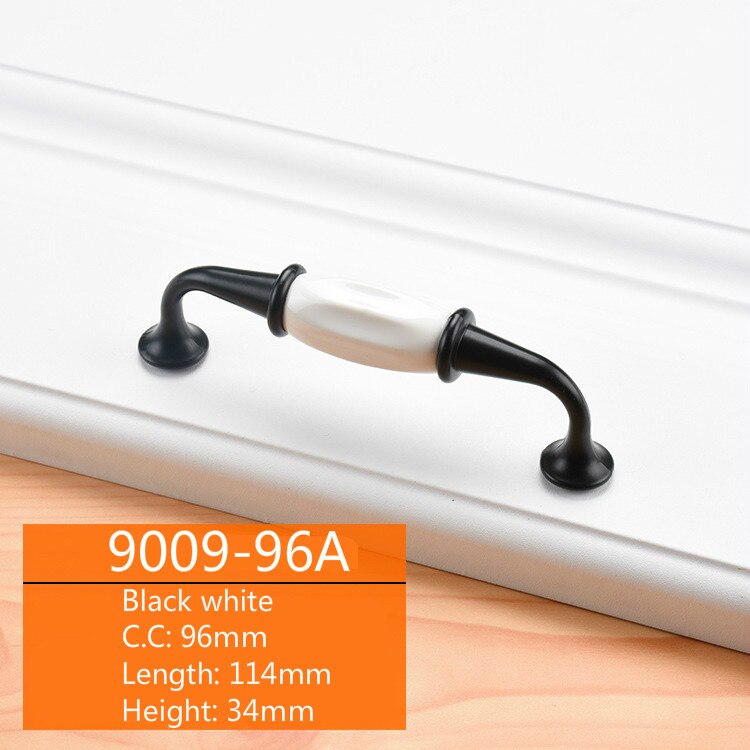 Kast Keramische Zwart Wit Handvat Europese Aluminium Kast Deurklink Lade Moderne Minimalistische Handvat Meubels Hardware: 9009-96A-Black