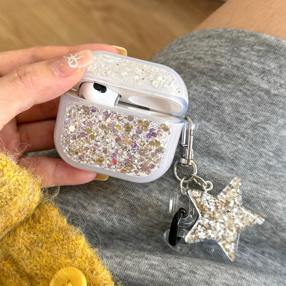 Glitter Sequins Bling Earphone Case For AirPods 1 2 3 4 Protective Cover Funda with Keychain for Apple Airpods 3rd 4th Gen Pro 2