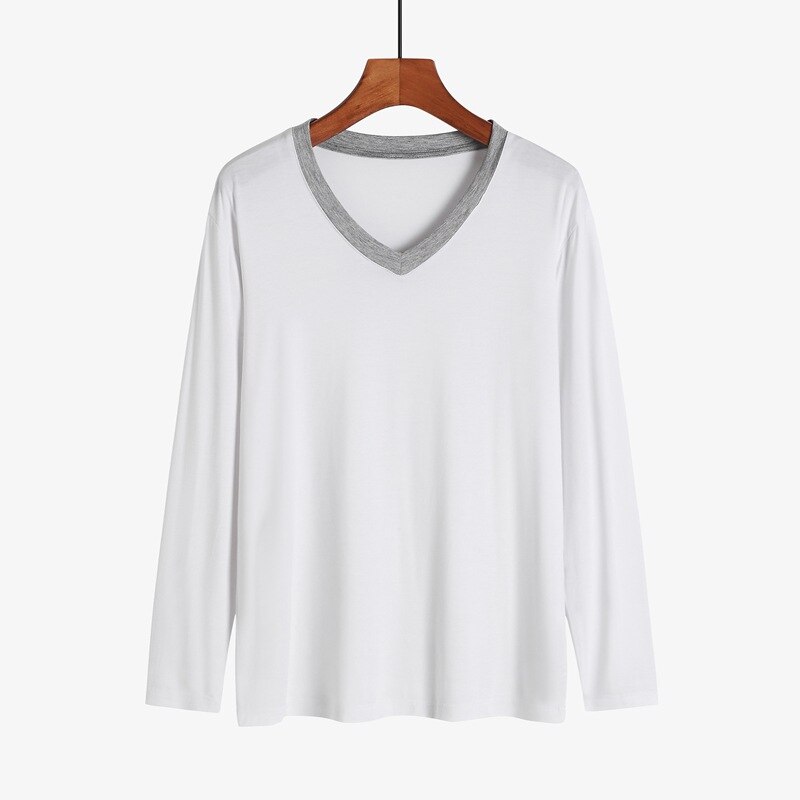 Modal Nightshirt For Men Loose Comfortable Sleepwear Tops V-Neck Casual Men's Home Clothes Solid Pyjama Large Size: White / L (50-60kg)