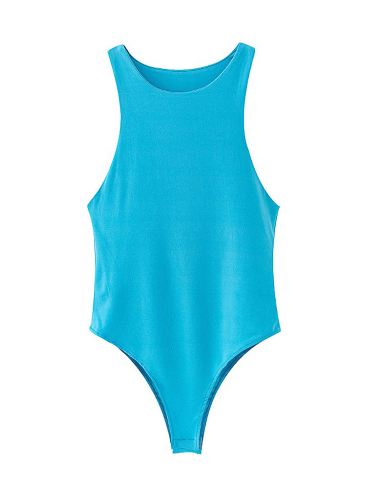 Été solide sexy moulante femmes body femme 4 couleur vert mince body décontracté chic dame club court combishorts femme: M / Bleu