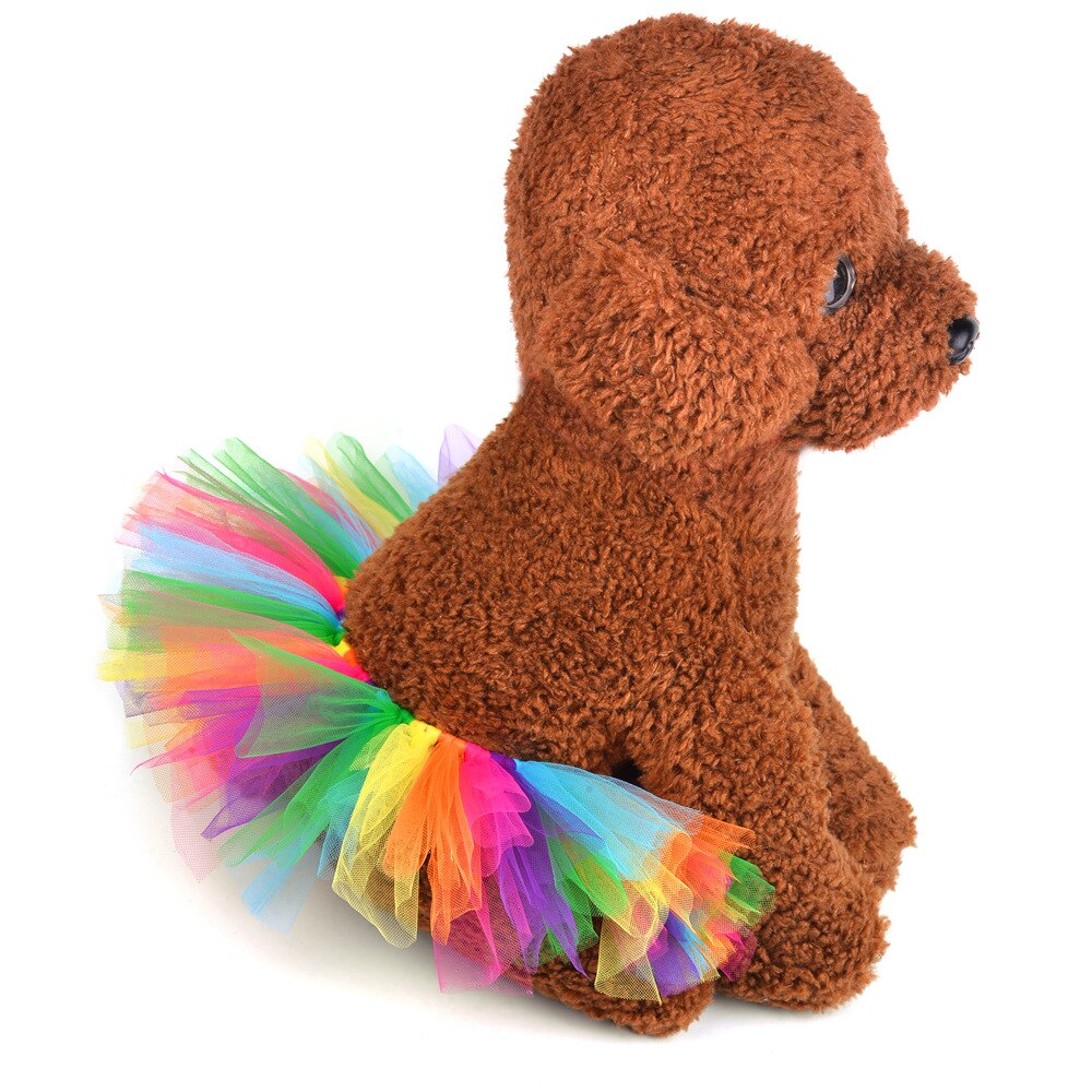 Nowa letnia księżniczka suknia ślubna dla psa słodki placki spódnica z siatki ubrania dla zwierząt tutu spódnica świąteczny kostium na Halloween 30E: tęcza