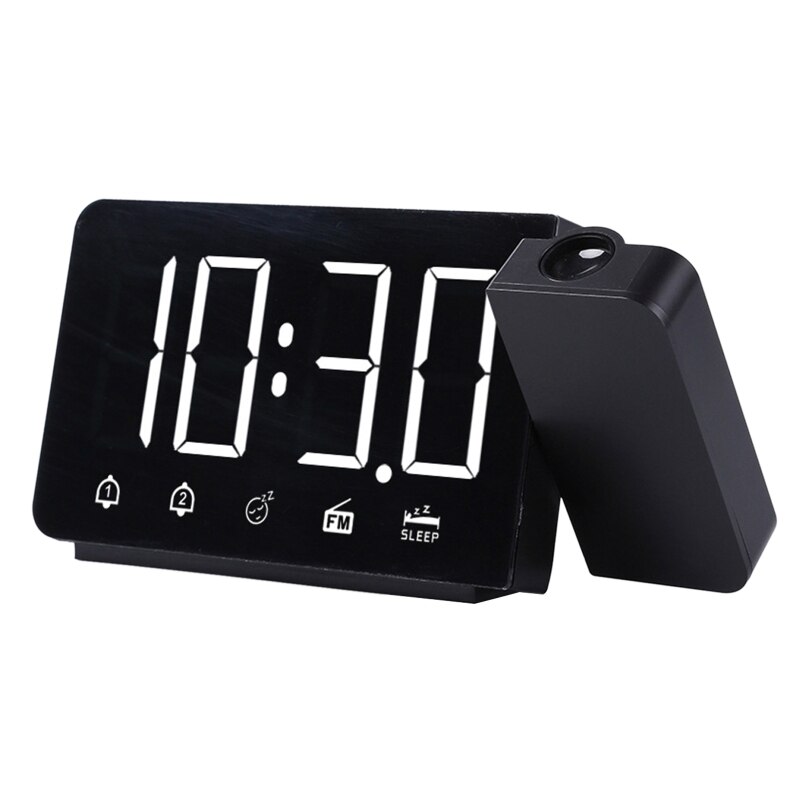 LED Digital 2 Alarm Clock USB Electronic Watch Wake Up FM Radio Time Projector 91AD