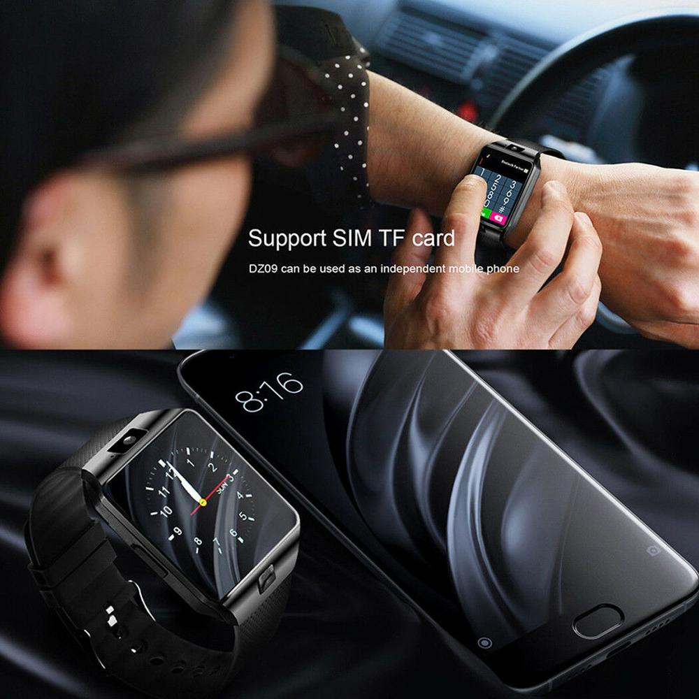 Touch screen smart ur  dz09 med kamera bluetooth armbåndsur sim-kort smartwatch til ios android-telefoner understøtter flere sprog