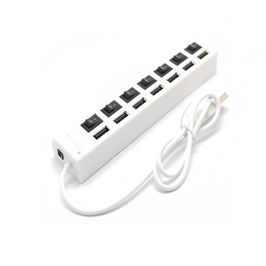 USB Hub 2.0 Splitter,7 Port USB Data Hub with Individual On/Off Switches and Lights for Laptop, PC, Computer, Black, White: WHITE