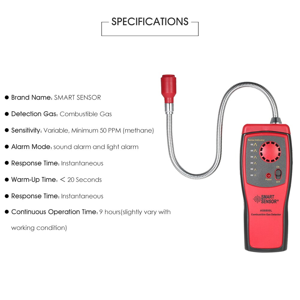 AS8800L Gas Analyzer Combustible gas detector port flammable natural gas Leak Location Determine meter Tester Sound Light Alarm