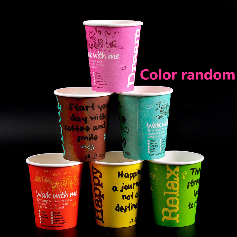 50pcs color disposable coffee cup 8oz 250ml/12oz 400ml/16oz 500ml drink takeaway packaging cup with lid: cup / 8oz 250ml 50pcs