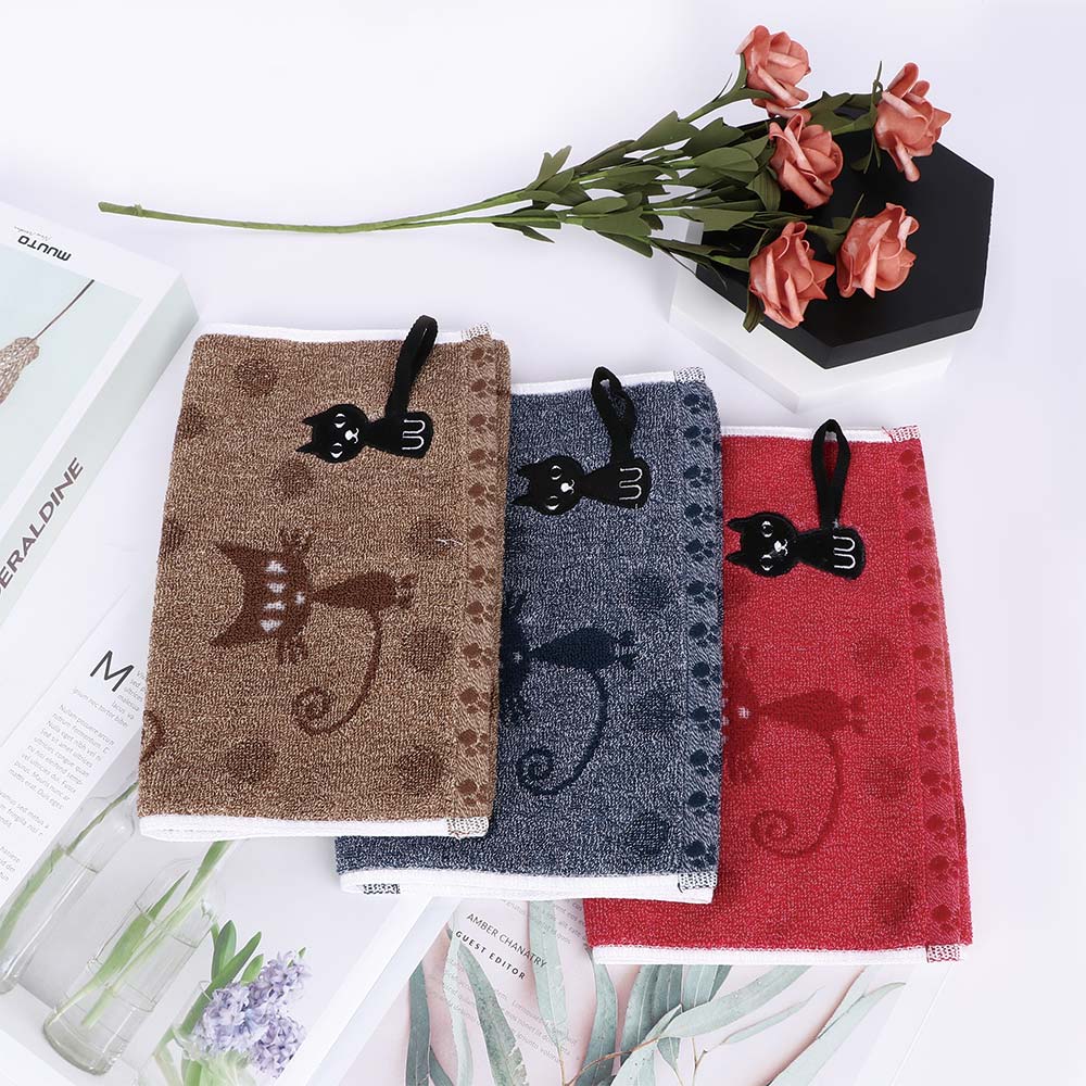 Mignon chaton dessin animé chat motif imprimer gant de toilette coton doux enfants enfants serviette soins infirmiers ménage visage serviette absorbant l'eau 1Pc