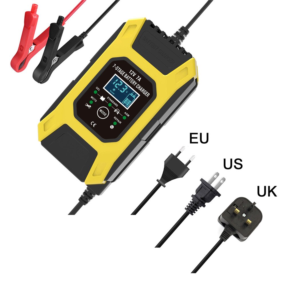 12V 7A Pulse Battery Charger Digital LCD Display Motorcycle Car Battery Charger AGM GEL WET Lead Acid Smart Fast Battery Charger