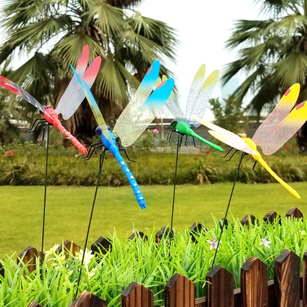 Øyenstikker hage dekor 2 stk 3d plast naturtro blomsterpotte plen dekorasjon vakker hage ornament hagearbeid utendørs