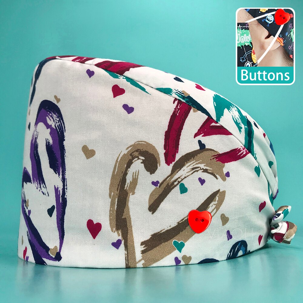 Health Workers Frosted Hat Laboratory operator work cap Beauty salon Print Hat adjustable Scrub Cap working Clean hat Spa Caps: 22009ax
