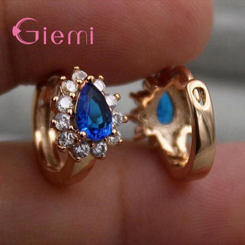 Groen Waterdrop Cz Zirkoon Earring Gold Filled Cirkel Oorbellen Voor Vrouwen Valentijnsdag Cadeau Boucle D' Oreille: Blue