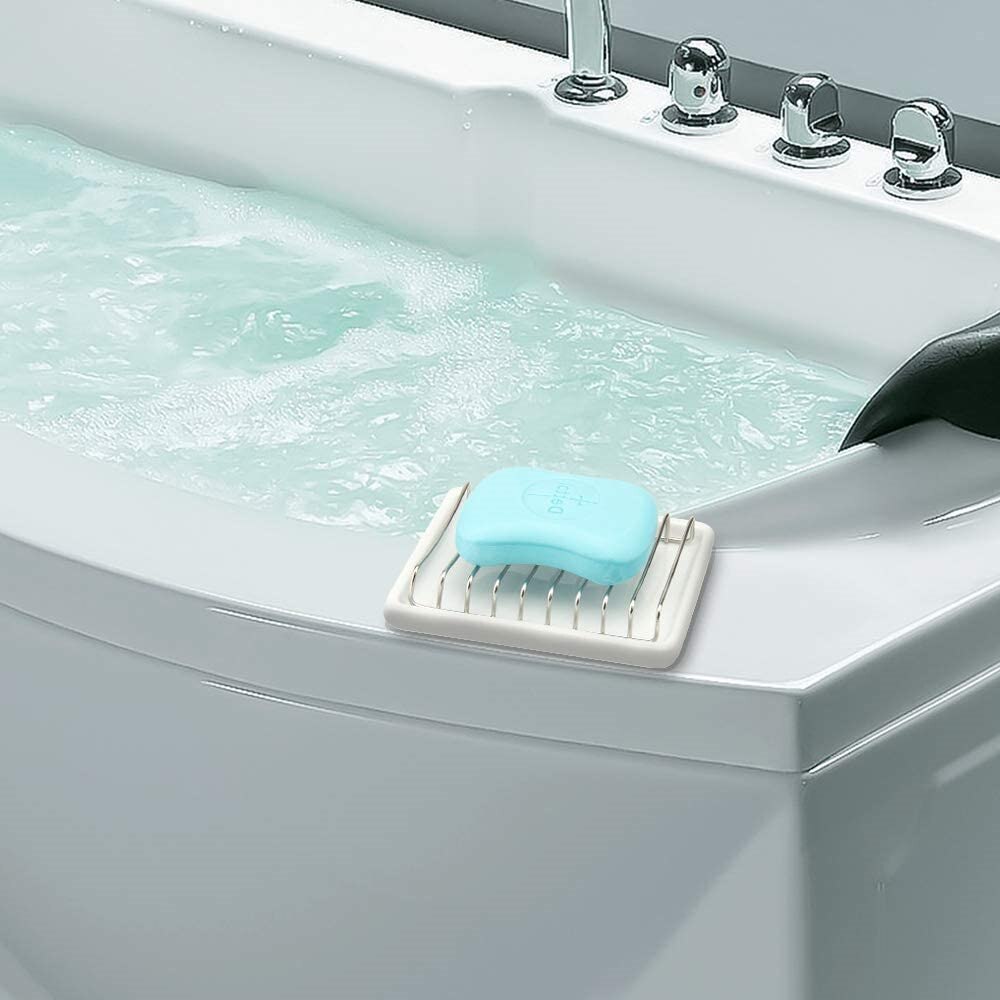 Keramische Zeepschaal Rvs Zeep Bar Houder Voor Badkamer En Douche Dubbele Laag Aftappen Zeepkist