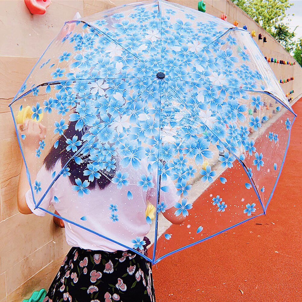 Paraguas transparente automático de lluvia para mujer, paraguas femenino de 3 etapas con 8 costillas, rosa, Morado, azul y verde, con imagen