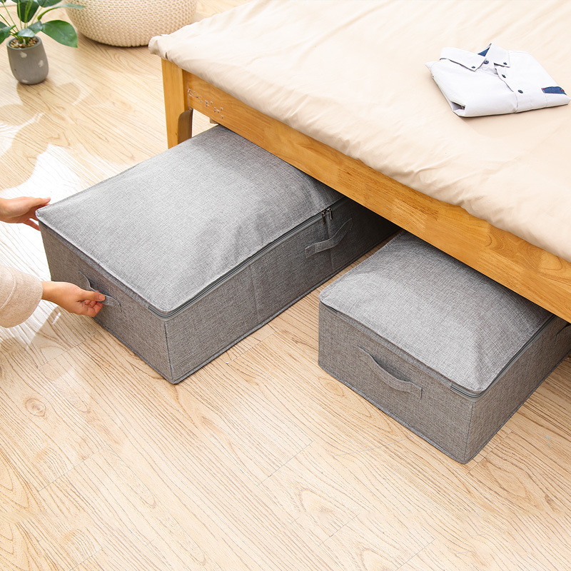 Cotton and Linen Fabric Bed Bottom Storage Box Bedroom Moisture-proof Folding Finishing Box with Lid Zipper Large Storage Box