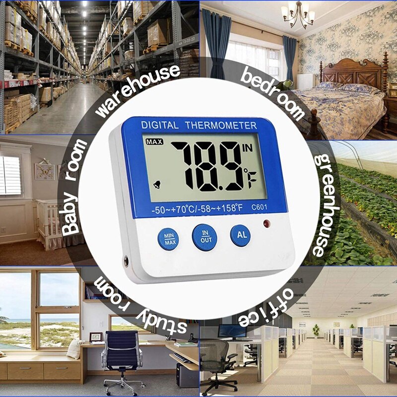 Termómetro del congelador del refrigerador, con indicador LED termómetro de refrigeración Digital con magnético, paquete de 2