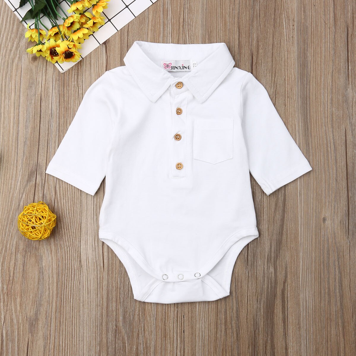 Baby Baby Romper Gentleman Leuke Kleding Baby Boy Effen Kleur Formele Bodysuit Korte Mouw Turn Down Kraag Shirts: WHITE / 12m