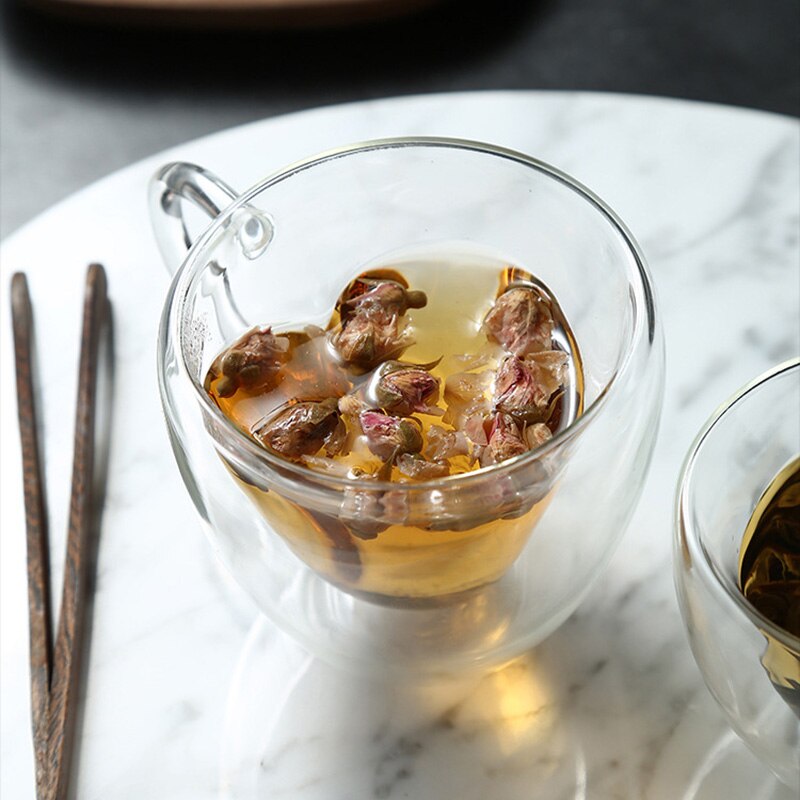 corazón amor en forma de doble pared de vidrio taza de café resistente Kungfu tazas de té leche jugo de limón taza vasos de amante