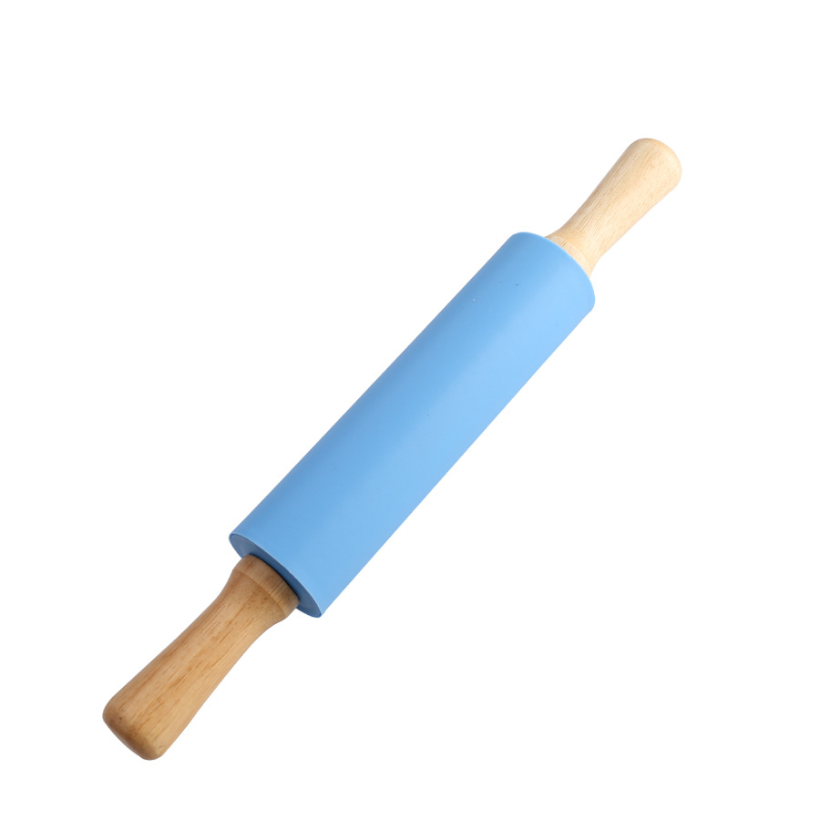 Non-Stick Wooden Handle Pin Pastry Dough Flour Roller Silicone Rolling Pin Kitchen Baking Cooking Tools Christmas Rolling Pin: SKY BLUE