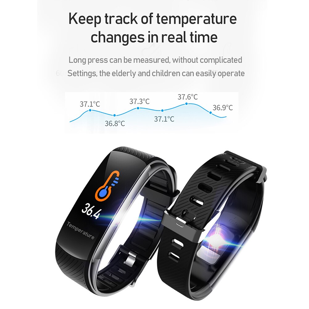 C6T Smart Band Waterproof Temperature Measuring Heart Rate Smart Bracelet Blood Pressure Monitor Health Wristband Fitness Tracke