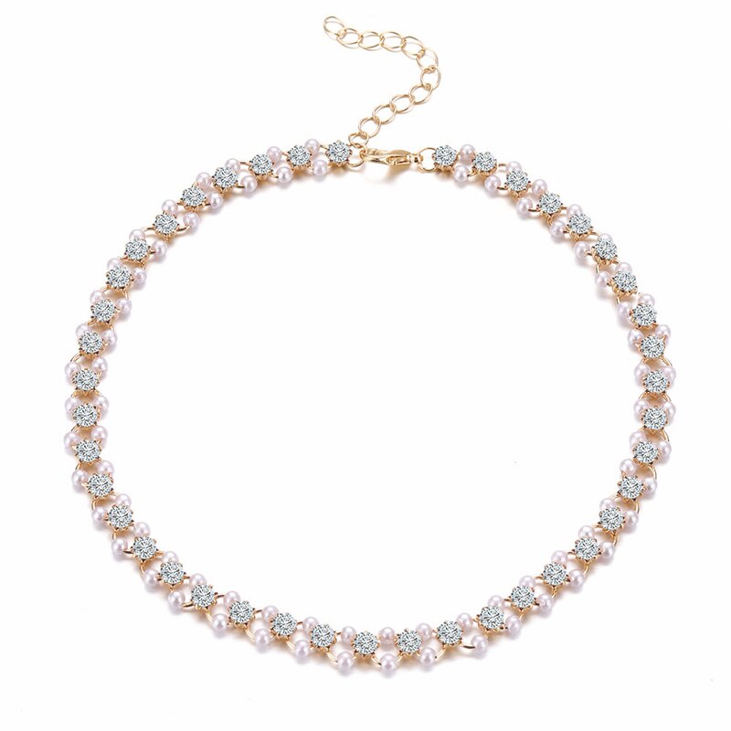 Hvid perle blomst choker halskæder til kvinder hjerte sommerfugl halskæde krystal kort kæde smykker bryllup: A1555
