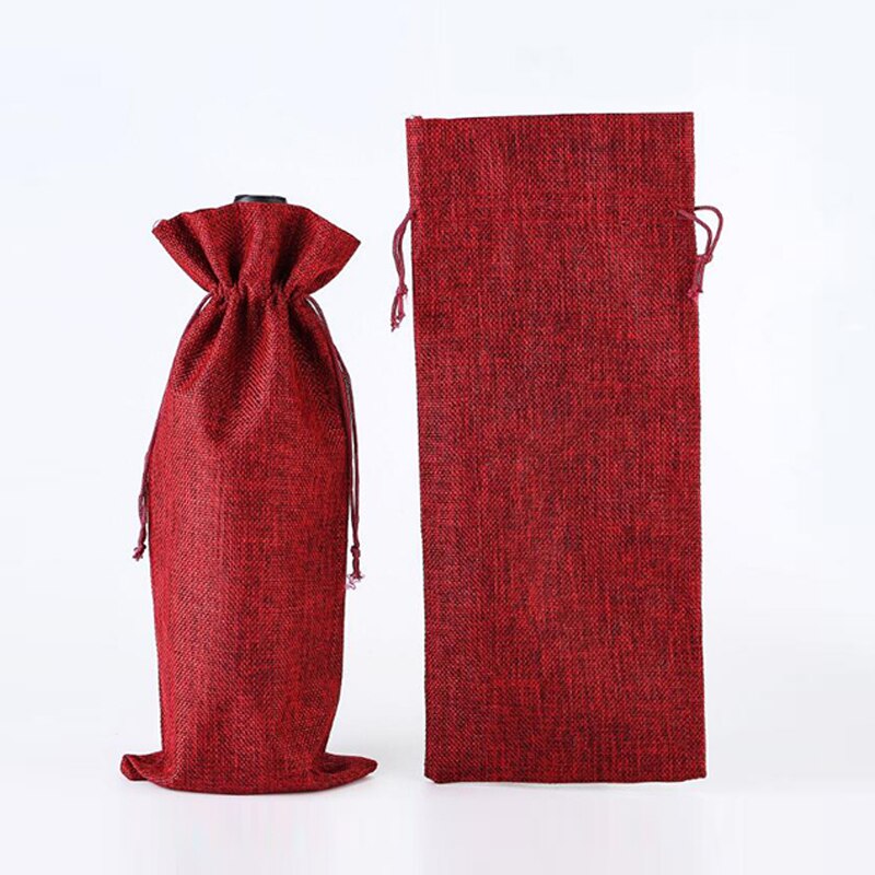 Linen Wine Bottle Covers With Drawstring Jute Wine Bag Holder Carrier For Champagne Olive oil Packaging Pouch