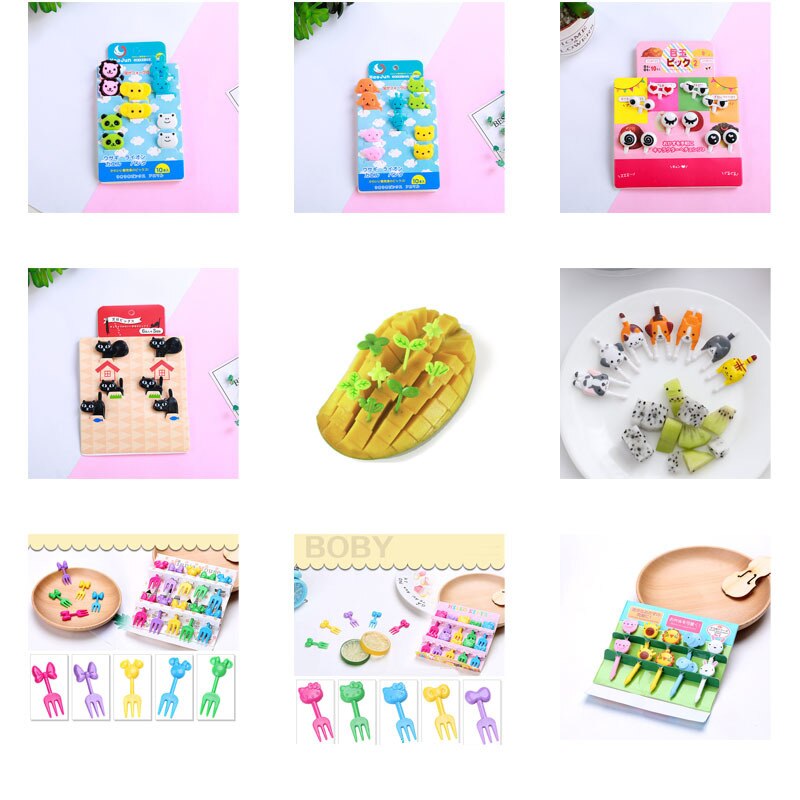 6/10pcs Cute Mini Bento Fork Set Food Picks for Kids Cartoon Animal Farm Toothpicks Children Fruit Forks Bento Accessories