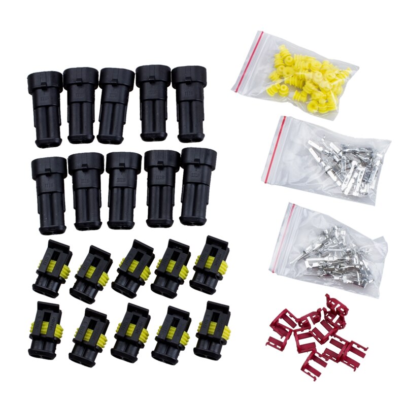 10 Kit 2 Pin Way Waterproof Electrical Wire Connector Plug & 5 Kit 4 Pin Way Waterproof Electrical Wire Connector Plug