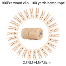 Pinza para fotos de madera de 100 Uds., pinza de madera decorativa, cuerda de cáñamo de 100 yardas, pinzas para ropa de almacenamiento para el hogar, pinzas decorativas
