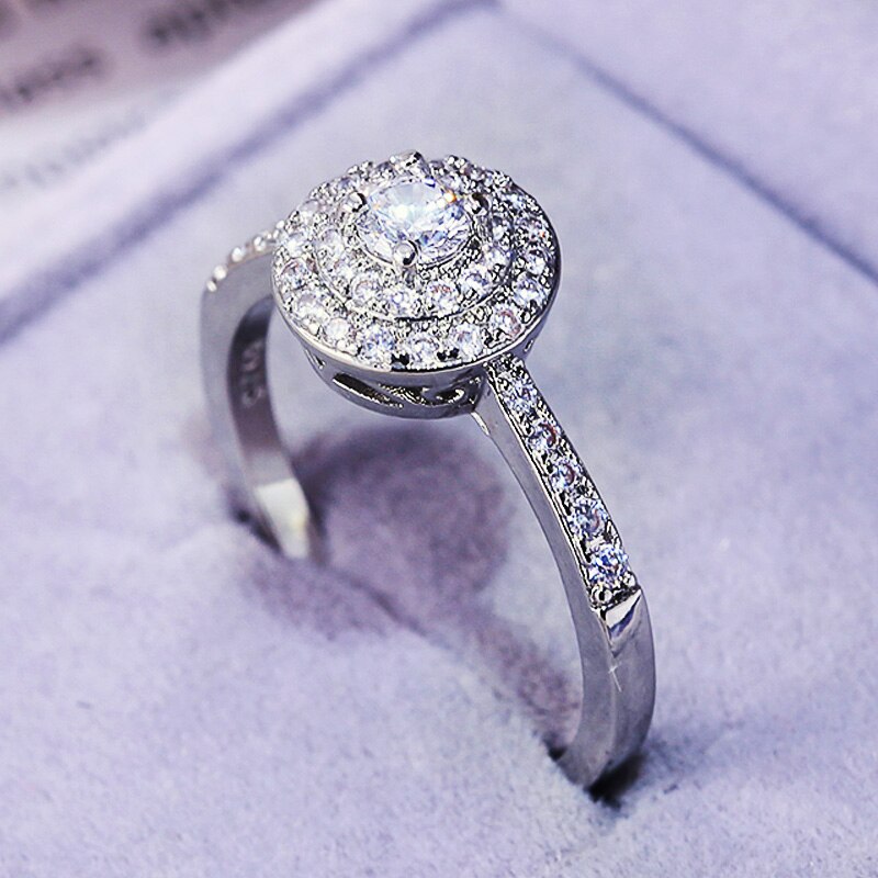 Huitan Ronde Geometrische Wedding Vrouwen Ring Met Micro Verharde Zirconia Finger Ring Voor Vrouwelijke Met Maat 6-10