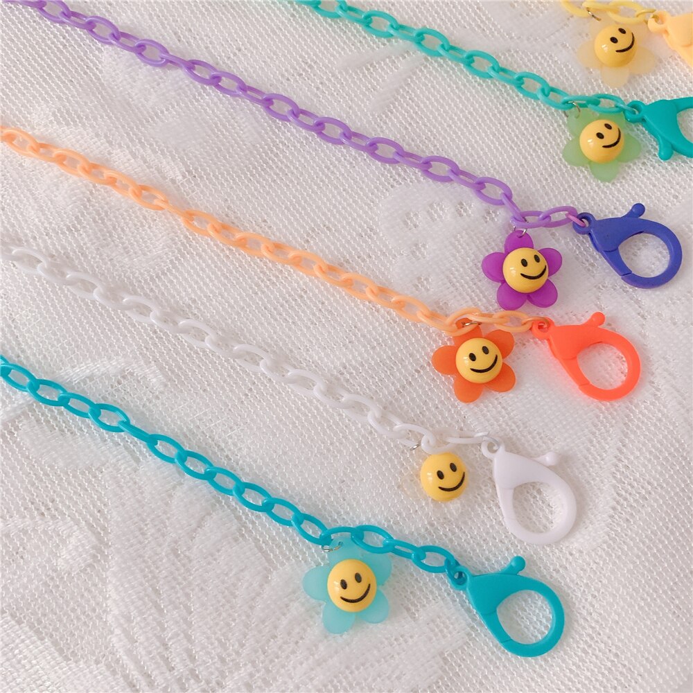 Cute Colorful Smily Anti-lost Face Cover Lanyard Adjustable Mask Chain for Women Neck Chain Glasses Strap Necklace Strap Holder