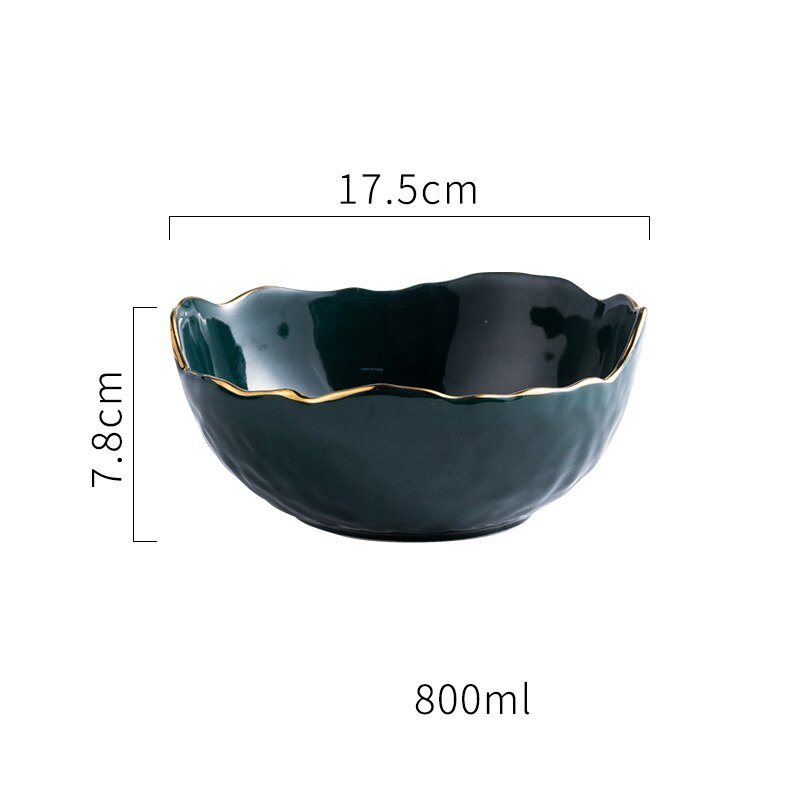 Light Luxury Gold Edge Ceramic Plate Household Steak Pasta Diner Plate Fish Dishes Dessert Bowl Kitchen Decor Tableware Sets: D-17.5x17.5x7.8cm