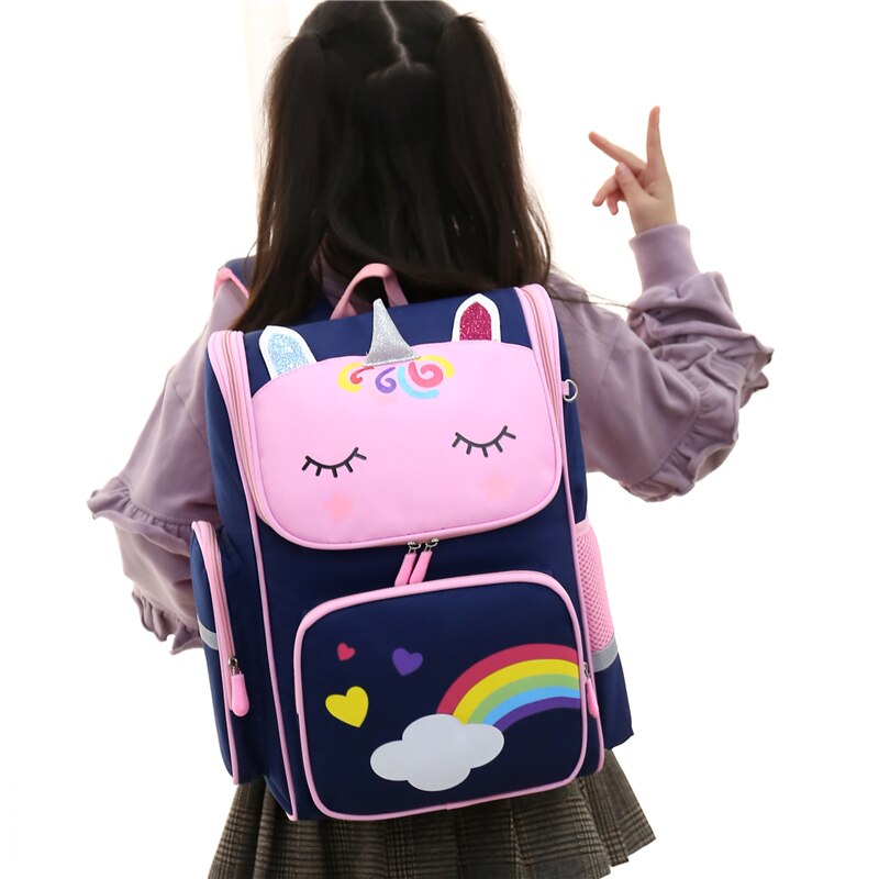 3D unicornio primaria mochilas de escuela para niñas lindo impermeable niños bolsa de estudiante de la Escuela de dibujos animados de niña de 6-12 niños mochila