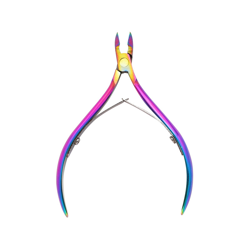 Tijeras para cutículas de acero inoxidable, herramientas de manicura y pedicura, Tijera para piel muerta plateada/arcoíris, herramienta de corte