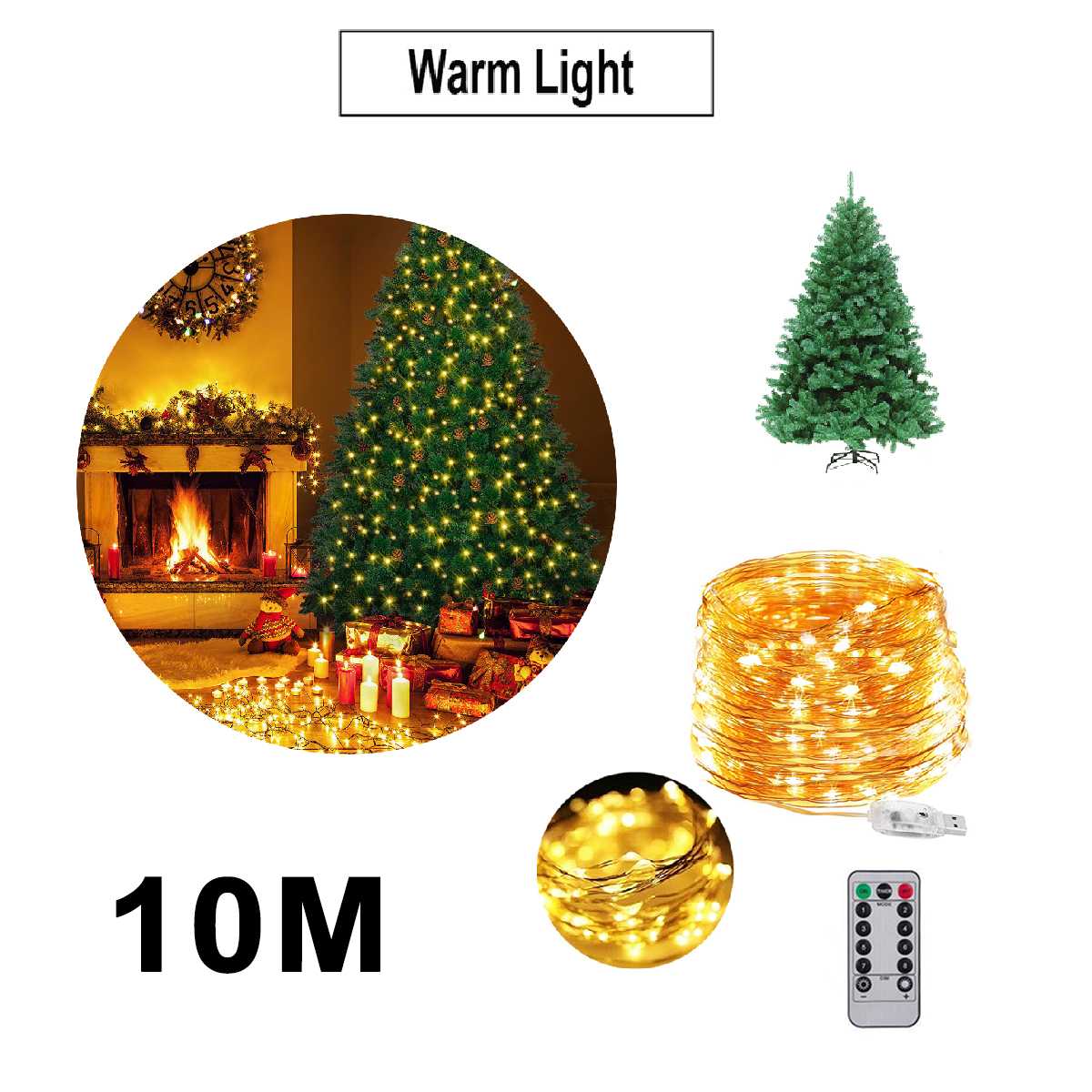 150cm 5ft Artificial Christmas tree with led light fiber optic Metal Stand For Home Christmas Festive Decoration: 10m warm
