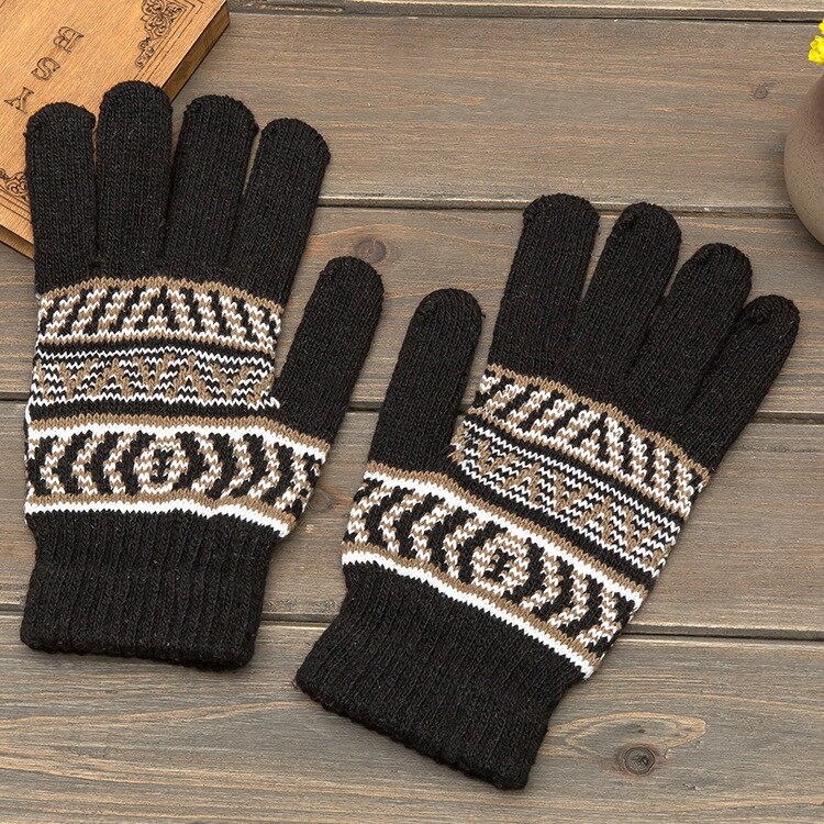 Handschoenen Mannen Gestreepte Eenvoudige Leisure Warm Breien Zachte Winter Outdoor Fiets Handschoen Heren Daily Volledige Vinger Wanten Chic: black