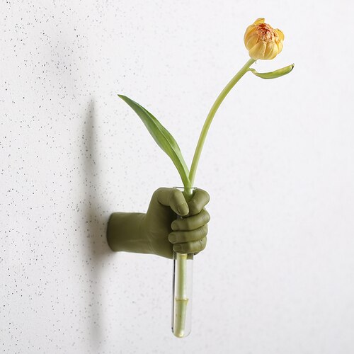 Harpiks glas vægmonteret vase blomst holder hånd abstrakt væg hængende dekoration blomsterarrangement boligindretning: F