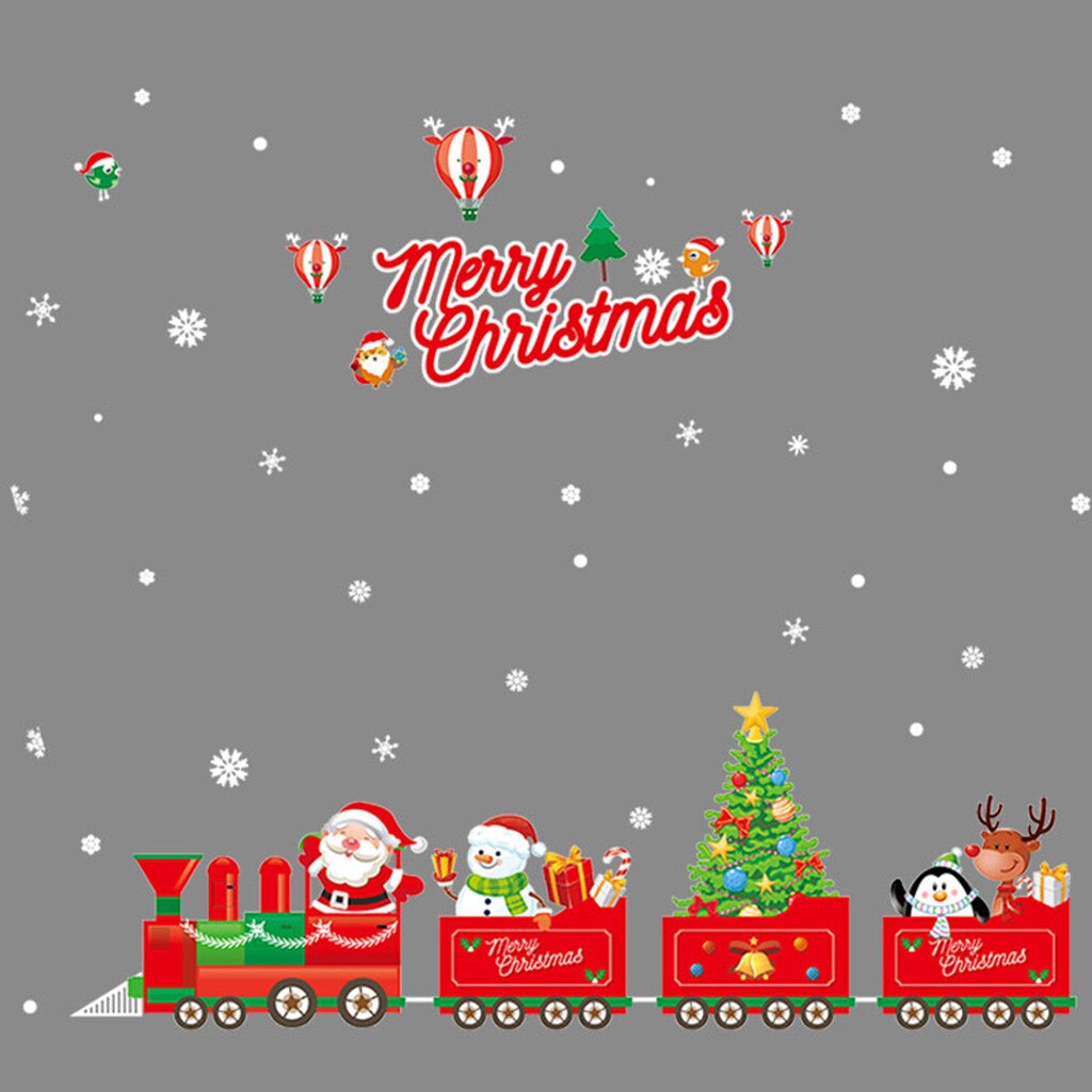Christmas Window Cartoon Decoration Lovely Santa Claus Wall Sticker Snowman Snowflake Year Art Home Decor#m