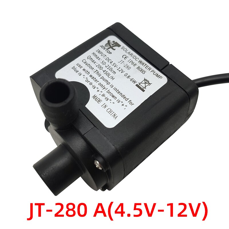 Jt -280 jt-280a 12v 24v dc 15w 650l/ h nedsænkelig enkelt sugepumpe mini elektrisk vandpumpe: Jt -280a-12v