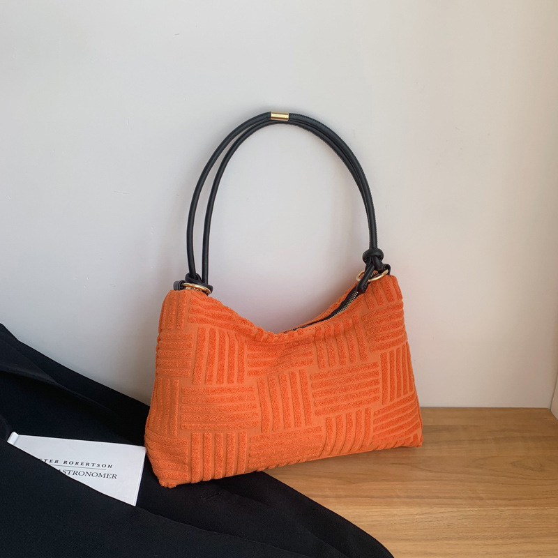Winter Groen/Rose Ins Elegante Grote Hobo Tassen Vrouwen Katoen Comfy Soft Schoudertassen: Oranje
