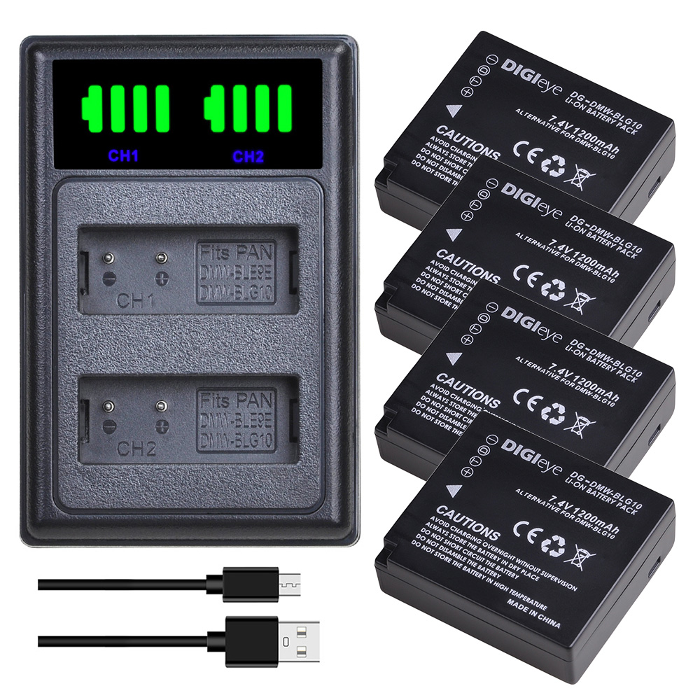 DMW-BLG10 BLG10E BLG10PP Batterie &amp; Chargeur LED pour Panasonic LUMIX GF5 GF6 GX7 GX9 GX80 GX85 ZS200 LX100 Caméras