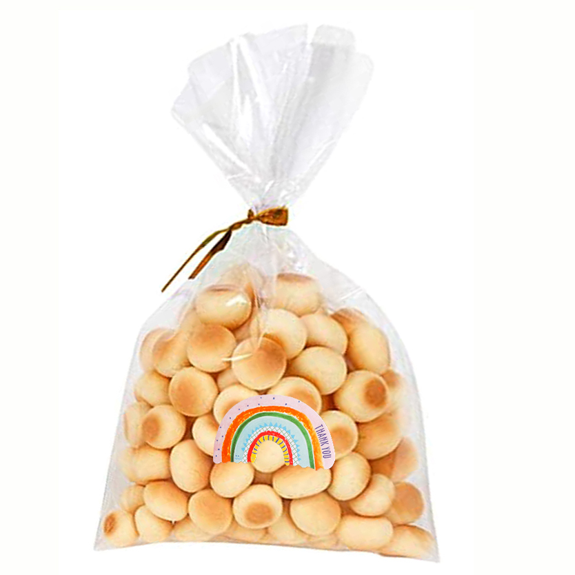 50Sets 100Sets Transparant Clear Plastic Zak Snoep Cookie Brood Toast Cellofaan Zak Met Afdichting Twistties Regenboog Sticker