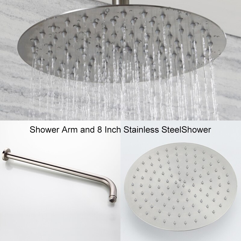 Nickel Gebürstet Edelstahl Runde Dusche Arm 1/2 &quot;Anschluss Dusche einstellen Rohr Zauberstab Montiert Arm: Arm und 8 Dusche