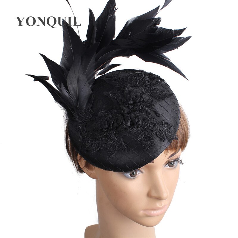 Mooie Mode Vrouwen Bruiloft Hoed Bridal Dames Bruiloft Fascinators Hoofdband Met Fancy Feather Party Gelegenheid Haar Accessoires: Black