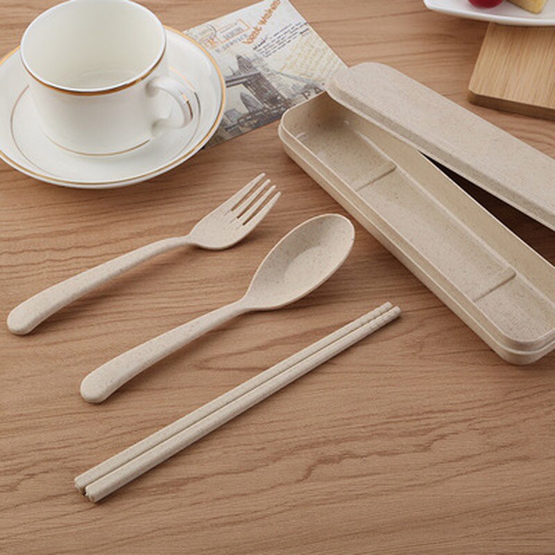 blé paille ensemble de couverts enfants baguettes fourchette trois ensembles de Portable Protection de l'environnement vaisselle ensemble