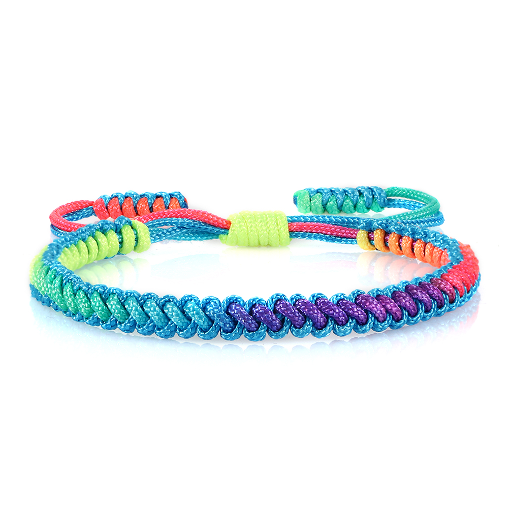 Lucky Colorful Rainbow Knots Braided Bracelet For Women Men Couple Handmade Adjustable Prayer Nylon Rope Bangles Travel: Gold-color