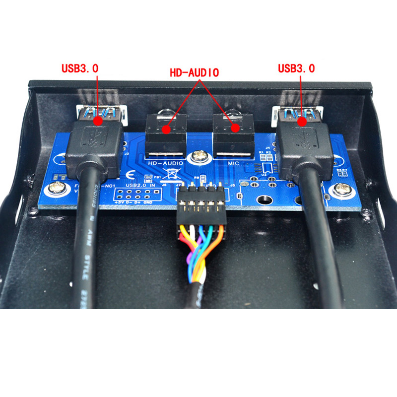 2 Port USB 3.0 Hub Splitter HD Audio 3.5mm Earphone Jack Mic Interface Front Panel Bracket Adapter for PC 20 Pin 3.5" Floppy Bay