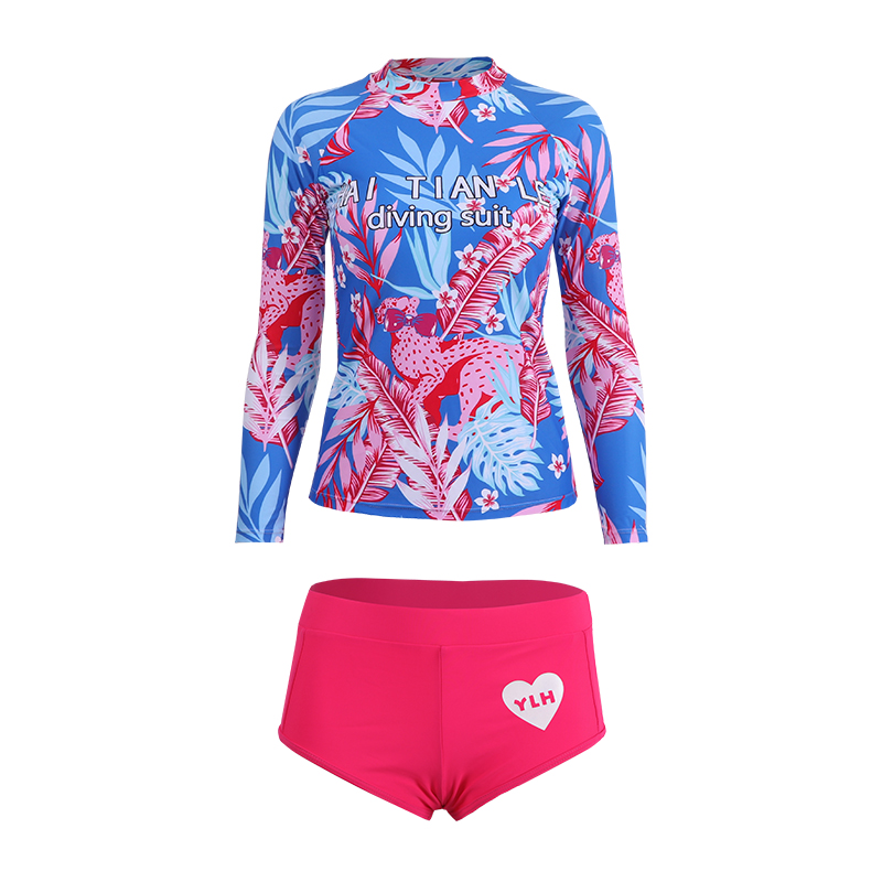 2022 Vrouwen Sport Badpak Lange Mouwen Gewatteerde Badmode Hoge Taille Twee Stukken Surfen Pak Afdrukken Beach Wear Maillot De Bain: HTL2137 / Xxl