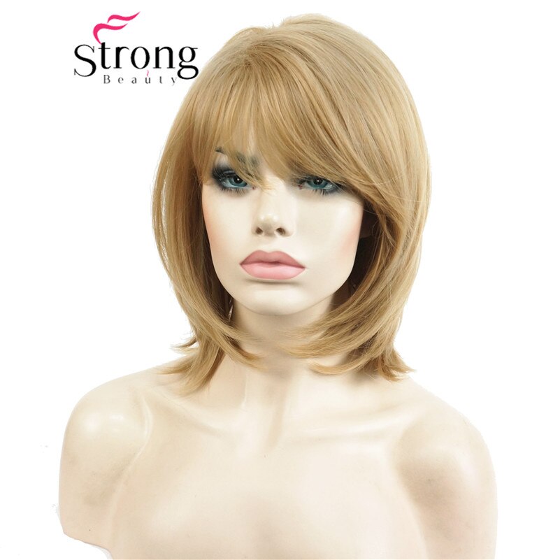 StrongBeauty Kurze Gerade Braun Hervorgehoben Bob Seite Gefegt Pony Synthetische Perücke FARBE ENTSCHEIDUNGEN: 2862 89