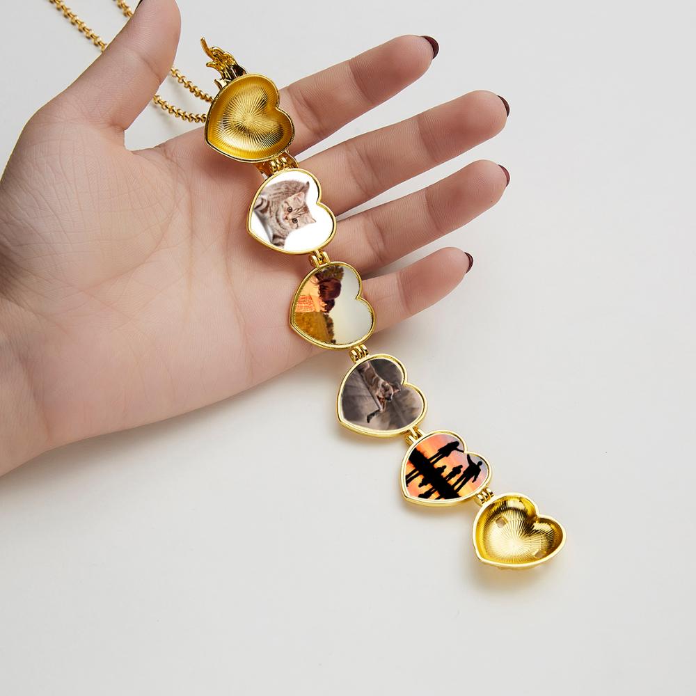 Angle Wings Photo Box Necklace Heart Shaped Foldable Can Hold 4 Photos Photo Frame Multi Layer Necklace DIY Openable Jewelry: gold heart