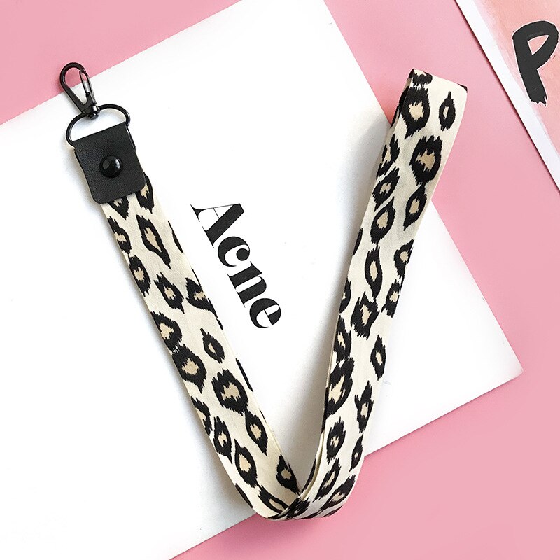 1 Pcs Leopard Print Phone Holder Key Lanyard Hanging Neck Rope ID Badge Holders Phone Neck Straps with Key Clip 2 Sizes: H05